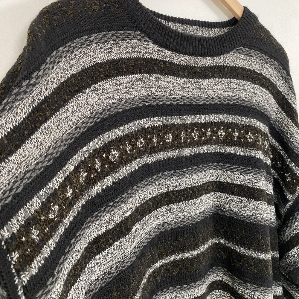 Vintage Cortina Mens 3D Knit Striped Wool Blend Sweater Size XL Made in Italy